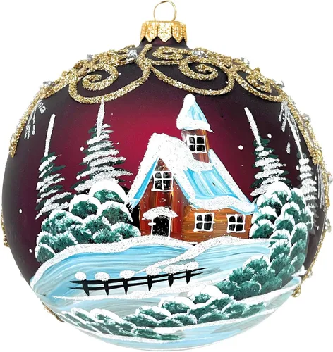 Miniatura 36 de Adorno navideño de capilla azul con soporte, bola de vidrio soplado polaco pintada a mano, bola extra grande de 8 pulgadas/200mm, adorno de fe eterna
