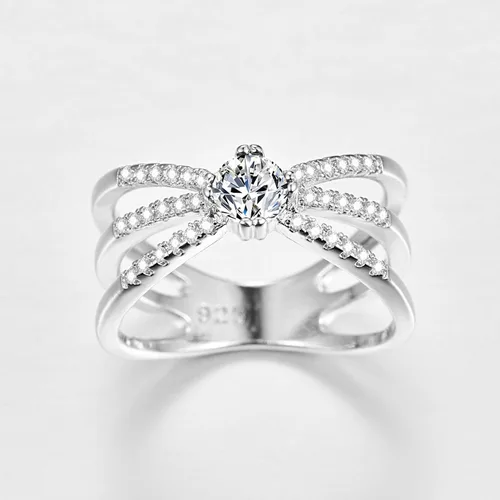Miniatura 44 de Narica Anillo de 21 piedras chapadas en plata, apilables, corte redondo, zafiro azul, circonita cúbica, relleno de circonita cúbica, halo
