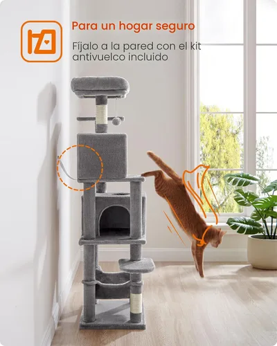 Miniatura 8 de Feandrea - Árbol para gatos de varios niveles para interiores, torre para gatos tipo condominio con 4 postes para rascar, 2 posaderos, hamaca y claro