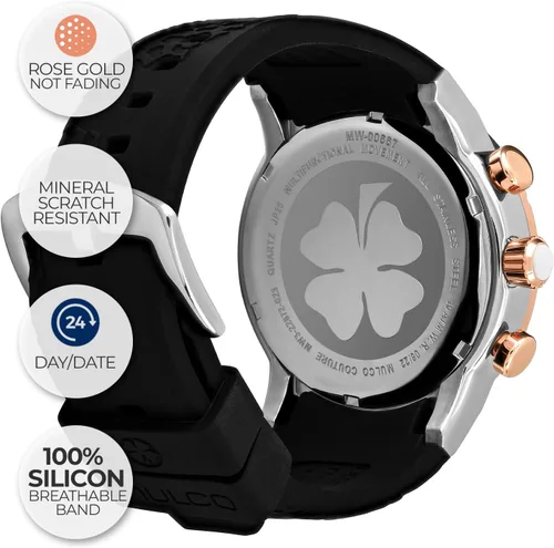 Miniatura 4 de MULCO Watches for Women - Lady D - Silver Stainless Steel Case with Wrist Silicone Band, Large Face with Mother of Pearl and Rose Gold, Quartz