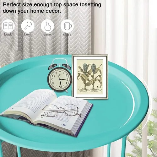 Miniatura 4 de Garden 4 you Juego de 2 mesas auxiliares, mesa auxiliar para exteriores, mesa pequeña para patio, mesa auxiliar de metal, mesa auxiliar redonda Verde