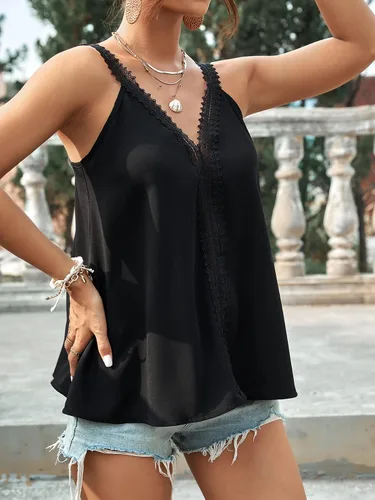 Miniatura 4 de SheIn Camisola casual sin mangas con cuello en V y tirantes para mujer