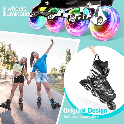 Miniatura 6 de Patines en línea para niños y adultos, cuchillas ajustables para adultos, mujeres, hombres, niñas y niños con ruedas iluminadas, perfectos