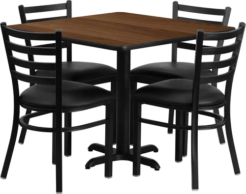 Miniatura 7 de Flash Furniture Juego de mesa cuadrada de laminado natural de 36 pulgadas con base en X y 4 sillas de metal con respaldo de escalera, asiento