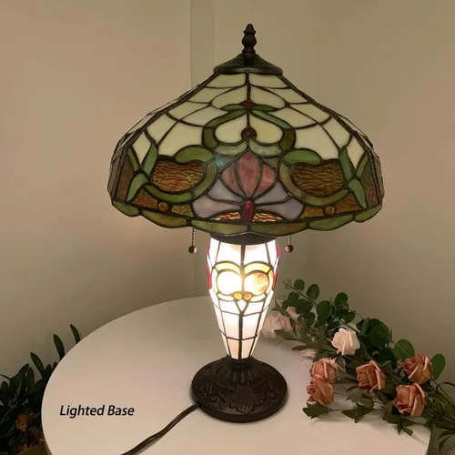 Miniatura 5 de Bieye L10800 Lámpara de mesa barroca estilo Tiffany con base iluminada para mesita de noche, sala de estar, dormitorio, 14 pulgadas de ancho x 21