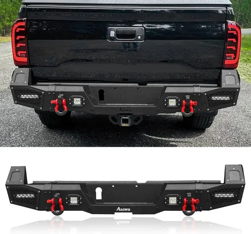 Miniatura 12 de Parachoques trasero de acero para Tacoma 2016 2017 2018 2019 2020 2021 2022 2023 con placa de cabrestante y orificio de sensor y luces LED y kits