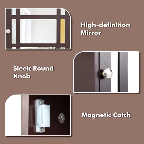 Miniatura 6 de GLACER Botiquín de baño con espejo, estante ajustable y compartimentos abiertos, armario con espejo montado en la pared, 20 x 6 x 24 pulgadas