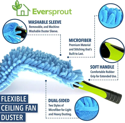 Miniatura 5 de EVERSPROUT Plumero de microfibra flexible de 3 pies para techo y ventilador, flexible para limpiar cualquier aspa, cabezal de cepillo extraíble