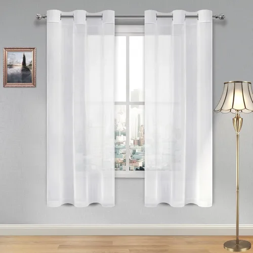 Miniatura 82 de DWCN Cortinas traslúcidas color verde frijol para sala de estar y dormitorio - Cortinas voile con aspecto de lino sintético con ojales en la parte