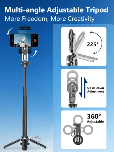 Miniatura 6 de USKEYVISION Palo selfie de bolsillo magnético para iPhone con luz para MagSafe 4 en 1, trípode portátil de bolsillo para iPhone y Android