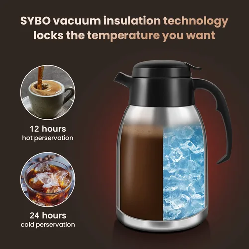 Miniatura 4 de SYBO Cafeteras comerciales de 12 tazas, cafetera de goteo con jarra térmica de 74 onzas, cafetera de acero inoxidable SF-CB-1AA