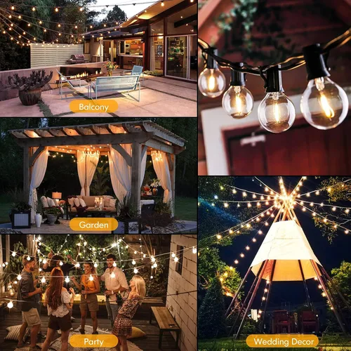 Miniatura 7 de Luces de Cadena LED para Exteriores de 50 Pies Impermeables, Brillantes 2700K, Luces de Cadena para Patio LED con 27 Bombillas Globo G40