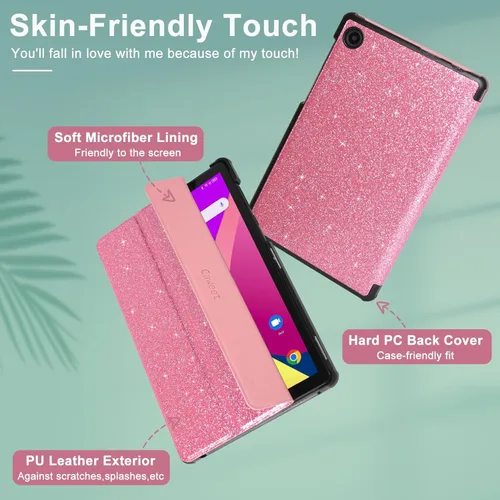 Miniatura 3 de Caweet Funda para TCL Tab 8 - Ultra Ligero Slim Hard Back Shell Tri-Fold Stand Cover Glitter Pink Purpurina rosa-1