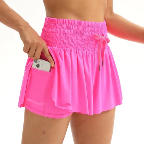 Miniatura 3 de Blaosn Pantalones cortos atléticos fluidos para mujer, cintura alta, gimnasio, yoga, entrenamiento, correr, tenis, falda falda pantalón de ropa