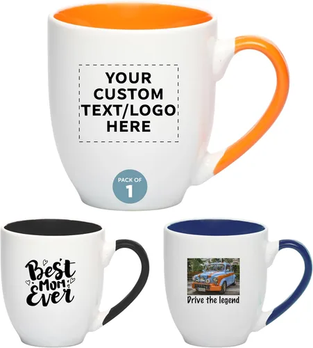 Miniatura 14 de Juego de 1 tazas de café grandes estilo bistro personalizadas de 16 onzas, paquete personalizado a granel, perfectas para café, té, expreso, cacao