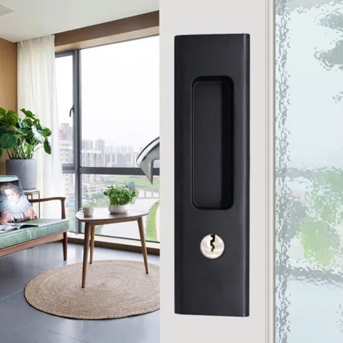 Miniatura 5 de LWZH Cerradura de puerta de bolsillo de privacidad negro mate de 6.3 pulgadas, cerradura de manija empotrada invisible con llaves, cerradura