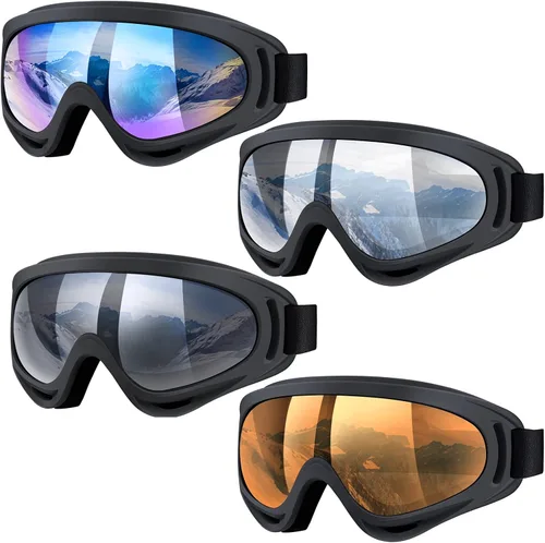 Miniatura 8 de Paquete de 4 gafas de nieve para esquiar, gafas de nieve para hombres, mujeres, niños, jóvenes, adultos, niños y niñas, gafas de snowboard