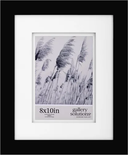 Gallery Solutions - Marco de fotos negro plano de 8 x 10 pulgadas - Soporte de mesa o pared - Para fotos de 5 x 7 pulgadas con doble paspartú blanco