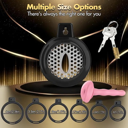 Miniatura 8 de Jaula de castidad masculina, jaula de pene suave y ligera con 6 tamaños de anillos, cómodo dispositivo de castidad para hombres, perfecto para uso a
