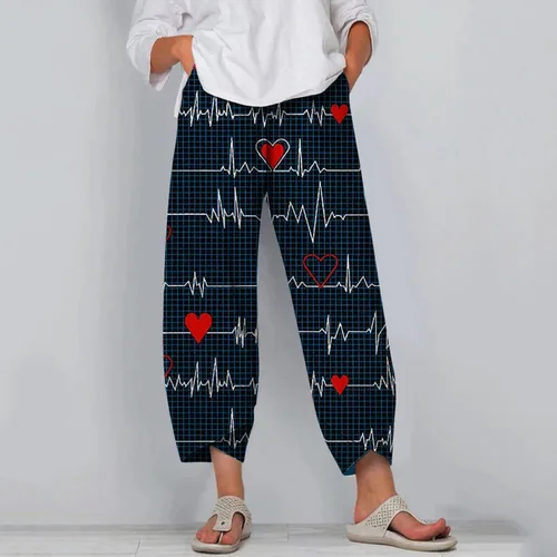 Miniatura 4 de Sharemen Pantalones de verano para mujer, pantalones largos de lino, cómodos, de algodón, casual, con estampado de bolsillo, cintura alta
