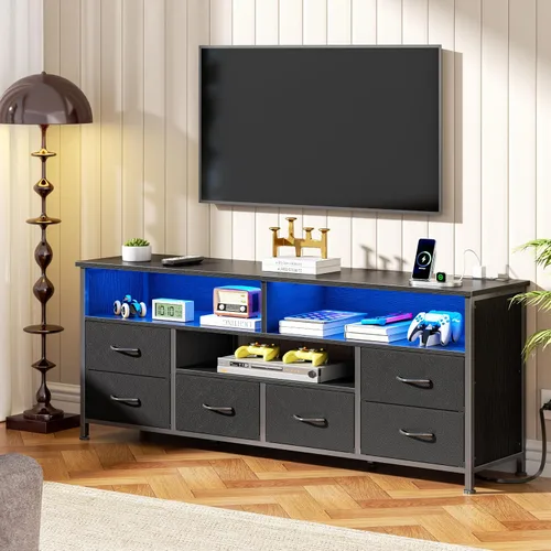 Miniatura 4 de Furologee Soporte de TV LED de 55 pulgadas para dormitorio, centro de entretenimiento con 6 cajones de tela para televisores de 50, 55, 60 pulgadas