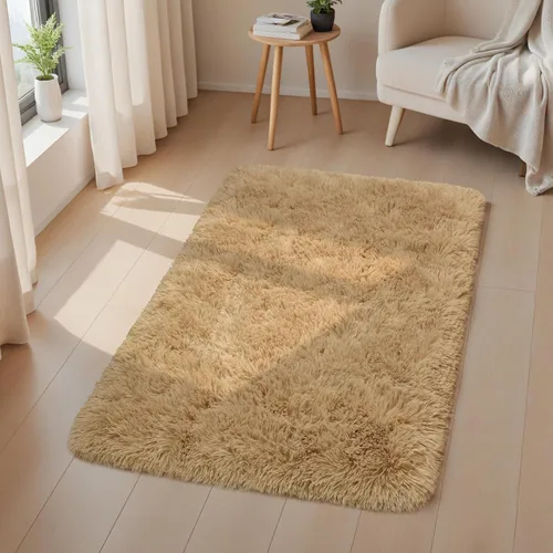 Miniatura 3 de Macgace - Alfombras pequeñas para dormitorio, 2 x 3, beige, antideslizante, alfombra de área, súper suave, de felpa esponjosa, alfombra moderna
