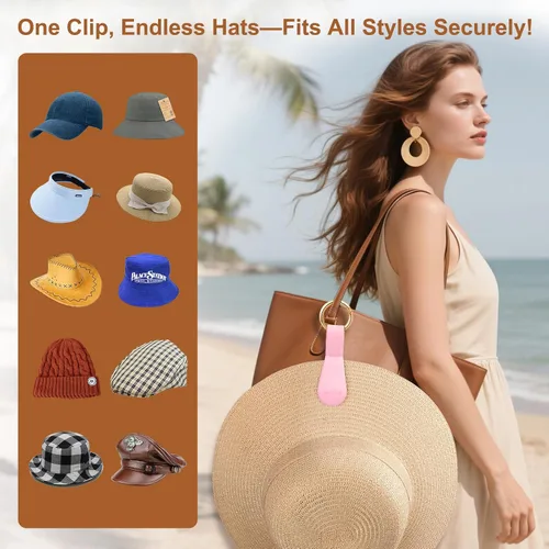 Miniatura 10 de Clip magnético para sombrero para viajes, 2 soportes de silicona color caqui claro para bolsos, bolsos, equipaje y sombreros de playa, clip