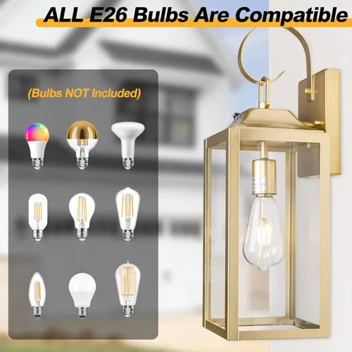Miniatura 5 de Lámpara de pared grande de 19 pulgadas para exteriores del anochecer al amanecer, luz de porche dorada, linterna de pared para exteriores, lámpara