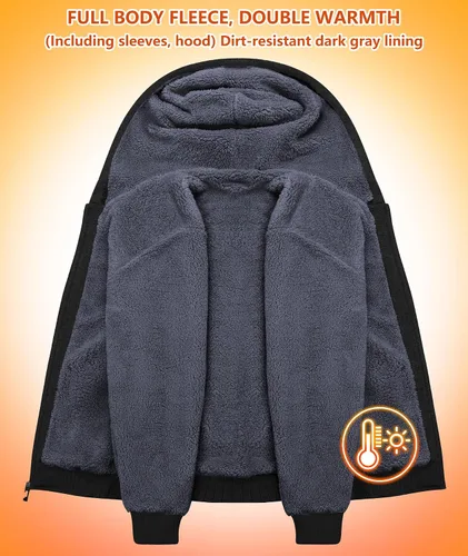 Miniatura 2 de GEEK LIGHTING Sudadera con capucha y cremallera para hombre, forro polar, chaqueta gruesa con capucha para invierno, cálida sudadera atlética