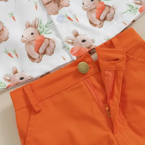 Miniatura 5 de Lnzyyephy Conjunto de ropa de verano para bebé niño, camisa de manga corta con botones + pantalones cortos sólidos