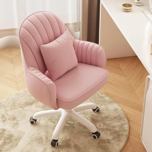 Miniatura 6 de Silla de Oficina para el Hogar de Terciopelo Sillas de Tocador Bonita Silla de Escritorio de Maquillaje con Ruedas Respaldo Medio Sillas de Rosa