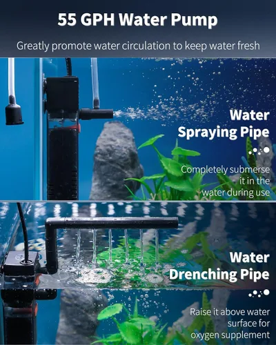 Miniatura 3 de Pawfly Filtro Interno de Acuario, Filtro de Potencia Sumergible con Bomba de Agua de 55 GPH para Filtración, Circulación y Oxigenación de Tanques