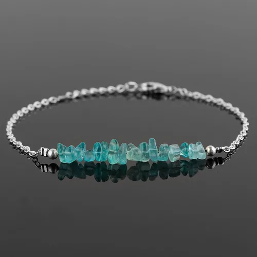 Miniatura 2 de TGH Natural Blue Apatite Chips Bar Bracelet, Healing Crystal, Silver Plated Raw Beads Bracelet, 7+1 inch Adjustable Chain, Gift For Her, Valentine