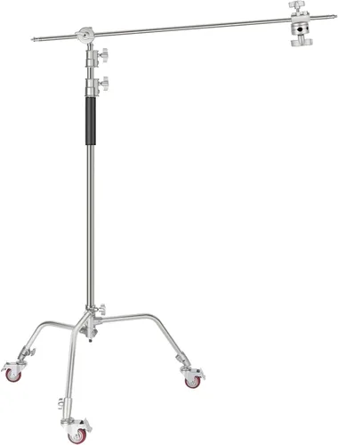 NEEWER Pro Soporte en C de 100% metal con ruedas, soporte de luz con altura máxima de 330 cm/10.8 pies, soporte de reflector ajustable con brazo de