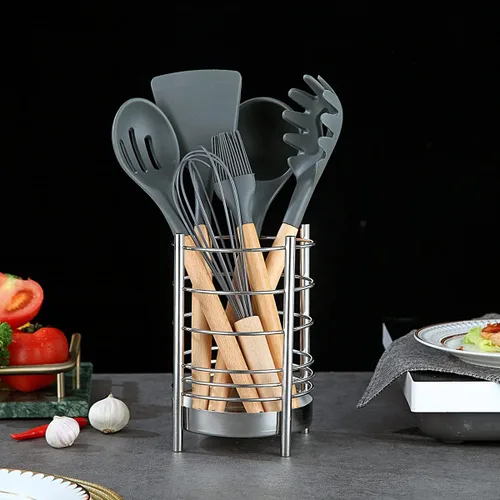 Miniatura 5 de Soporte para utensilios de cocina para encimera de cocina, utensilios de acero inoxidable, organizador de almacenamiento de utensilios, soporte