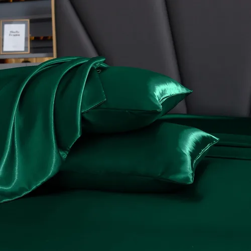 Miniatura 4 de Homiest Juego de sábanas de satén, tamaño matrimonial, 7 piezas de ropa de cama de satén en verde negruzco, sábana bajera de bolsillo profundo