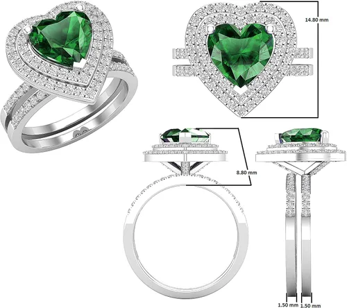 Miniatura 16 de Dazzlingrock Collection Juego de anillos de compromiso de doble halo con diamantes naturales redondos y piedras preciosas creadas en laboratorio
