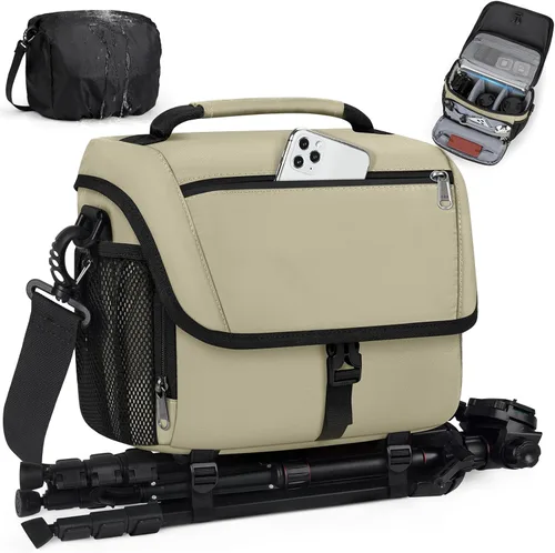 Miniatura 8 de RAINSMORE - Bolsa para cámara, estuche para cámara DSLR/SLR/sin espejo con soporte para trípode, bolsa de bandolera impermeable para fotógrafos