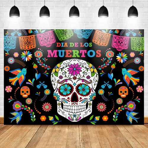 Miniatura 3 de Mocsicka Telón de fondo del Día de los Muertos Día de los Muertos para fotografía, fiesta mexicana, calavera de azúcar, decoración de mesa