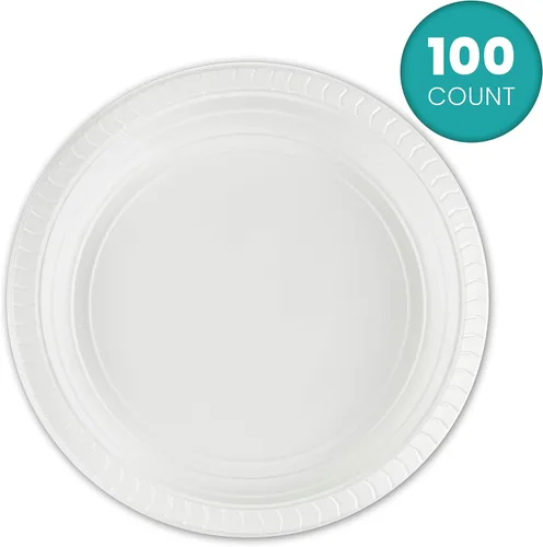 Miniatura 3 de PLASTICPRO Platos redondos de plástico de 7 pulgadas para microondas, desechables, color blanco, vajilla de 100