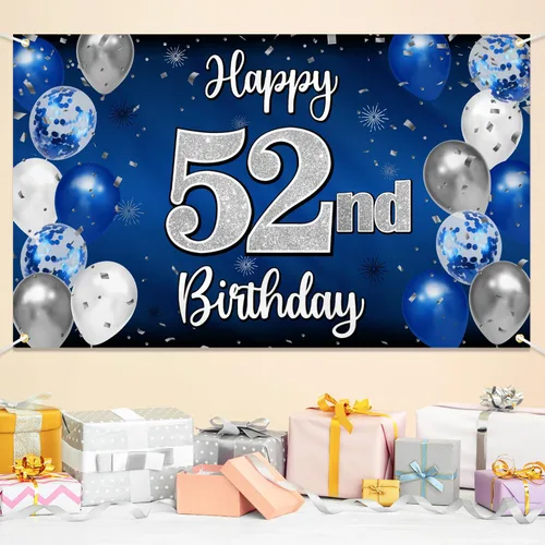 Miniatura 46 de Decoración de feliz cumpleaños 35, globo azul y plateado de 35 años, cartel grande de telón de fondo de cumpleaños, suministros para fiesta de 35th