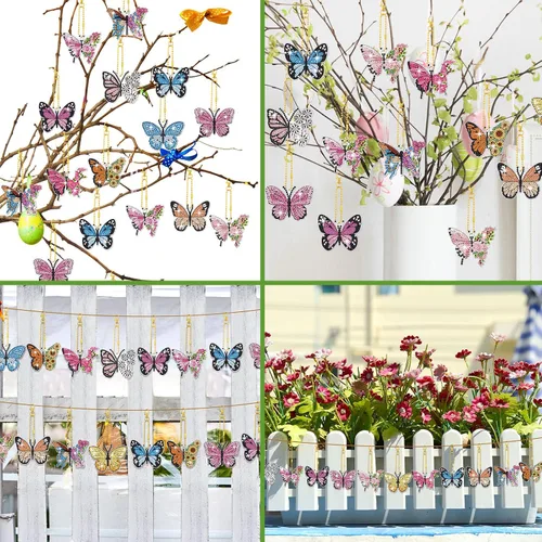 Miniatura 6 de BBTO Kit de 12 llaveros de arte de diamantes de mariposa 5D DIY pintura de diamantes, colgantes de mariposas colgantes para adultos principiantes