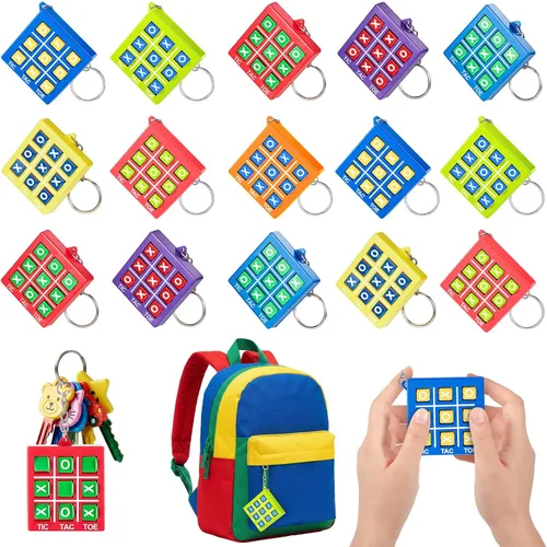 Hicarer 16 llaveros de fiesta de Tic Tac Toe para fiesta de cumpleaños a granel, regalos de fin de año para estudiantes, niños de 8 a 12 años, Color