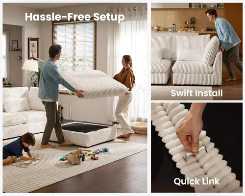Miniatura 6 de Sofá modular de gran tamaño, sofá seccional de pana Cloud extra profundo con diván otomano chaise, sofá cama de chenilla esponjosa de 8 plazas