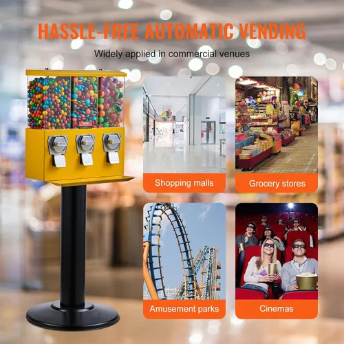 Miniatura 6 de VEVOR Máquina Expendedora Comercial, Dispensador de Dulces de Triple Compartimento con Soporte de Hierro, Máquina de Chicles y Dulces para Negocios