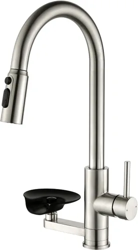 Miniatura 9 de Grifos de cocina de níquel cepillado con rociador extraíble Grifo de fregadero de cocina con rociador extraíble Montaje en cubierta de un solo