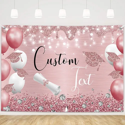 Miniatura 2 de MEHOFOND Fondo de graduación de 6 x 3.6 pies, pancarta de graduación de oro rosa, globos rosados, decoraciones de clase de 2026, suministros