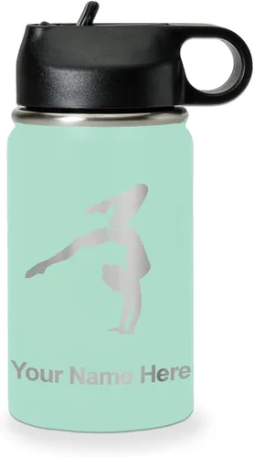 Miniatura 60 de LaserGram Botella de agua personalizada, soporte de mano de gimnasta, acero inoxidable de doble pared aislada al vacío con popote superior, regalo