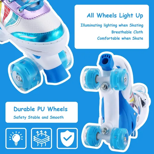 Miniatura 4 de Patines ajustables para niños y niñas, niños pequeños, jóvenes, color rosa, 4 tamaños, ajustables, para niños y niñas, para tallas 11J hasta