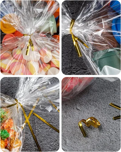 Miniatura 5 de CUDICY 100 bolsas de celofán de 10 x 14 pulgadas, bolsas de regalo grandes transparentes para regalos, bolsa de regalo transparente con lazos